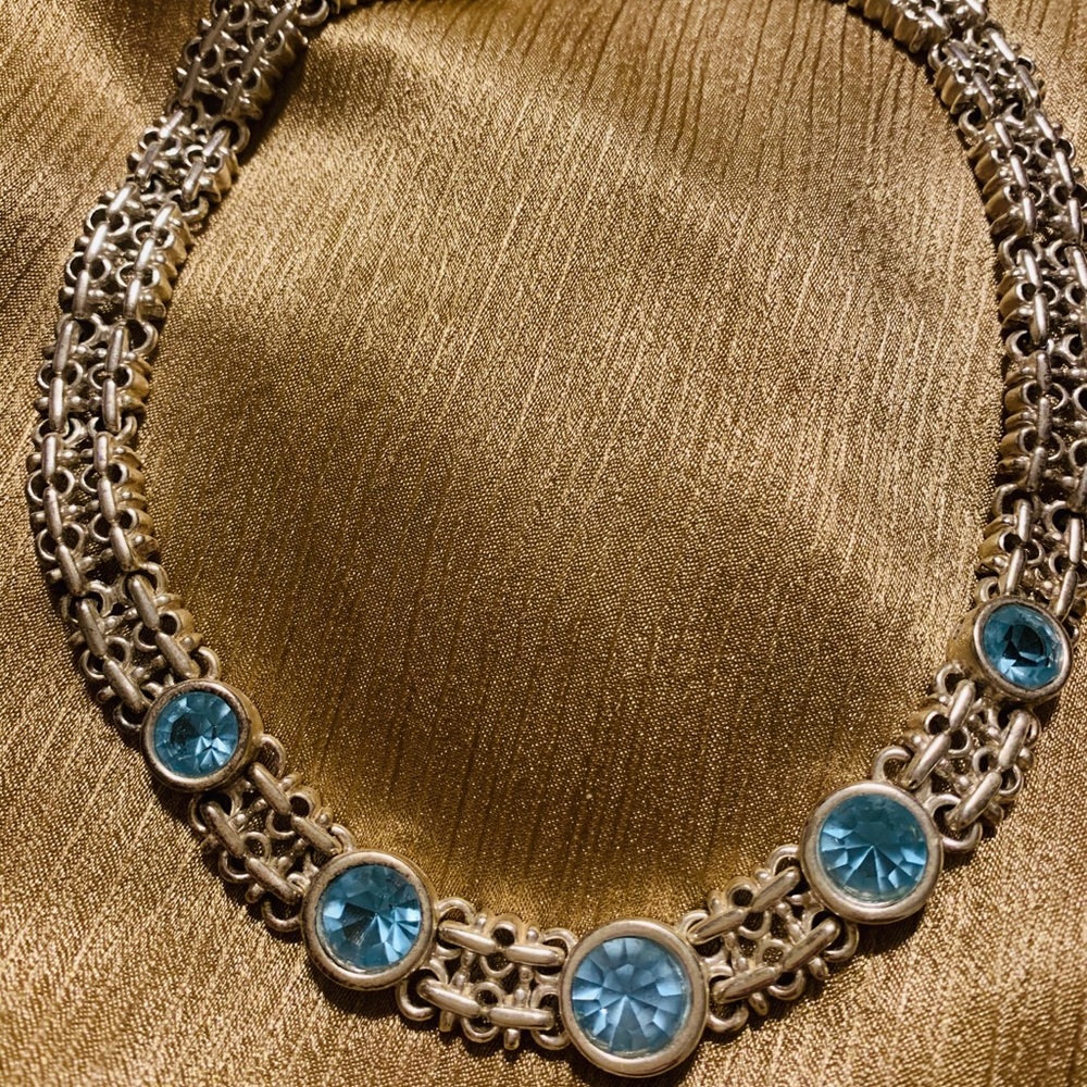 Silver and Light Blue Stone Necklace